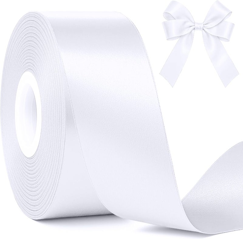 Fullive White Ribbon for Gift Wrapping, 30 Yards White Ribbon 1 1/2 Inch, Solid Polyester Satin Wedding Ribbons for Wedding Christmas Decorations DIY Hair Bows Wrapping Bouquet Floral Arrangements - Image 1